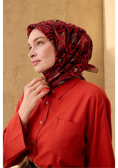 Silk Home Soft Eşarp 73099-21 Açık Kırmızı, Soluk Siyah, Vizon