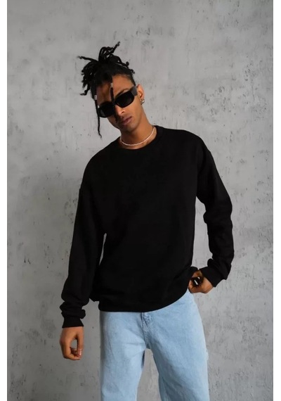 Veraura Lifestyle Erkek Düz Bisiklet Yaka Sweat - Siyah