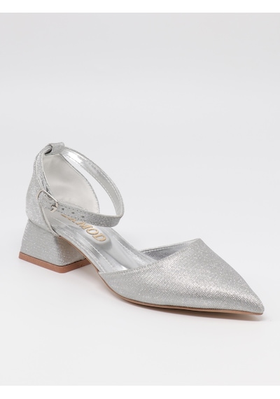Nesilshoes Nesil Shoes Ermod 301 Gümüş Simli Topuklu Kadın Ayakkabı