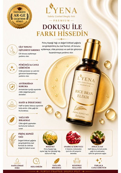 Lyena Premium Rice Bran Elixir Pirinç Kepeği Yağı Cilt Bakım Serumu 50 Ml Pürüzsüz Ve Dengeli Görünüm Destekleyici