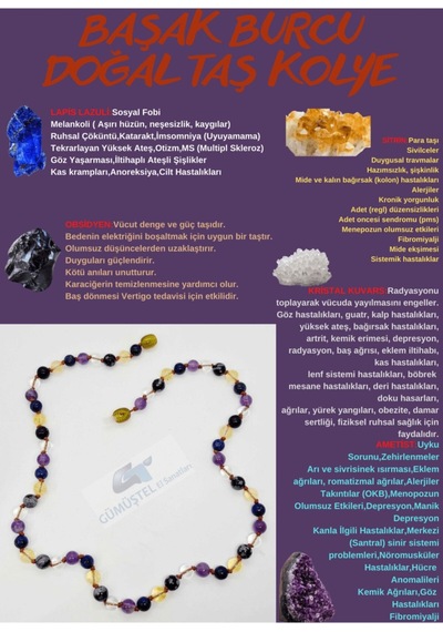 Sertifikalı Özel Tasarım Başak Burcu Kolye Lapis Lazuli Opal Obsidyen Kristal Kuvars Ametist Çok REnkli