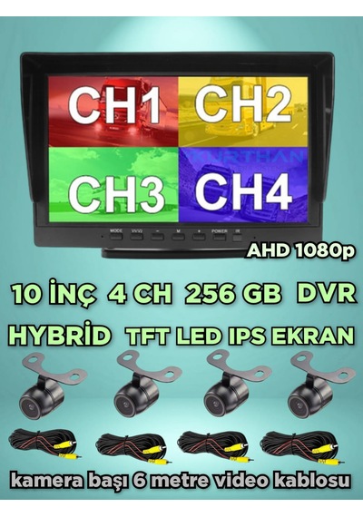 Dvr Hybrid 10'' Ekran + 4 Adet Ahd 1080p Kelebek Kamera Seti