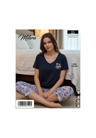 Mi Hra Mihra Kadın Viskon V Yaka Kısa Kol Kapri Likralı Pijama Takımı 40111l - 1 Adet Lacivert Mi Hra Mihra Kadın Viskon V Yaka Kısa Kol Kapri Likralı Pijama Takımı 40111l - 1 Adet Lacivert