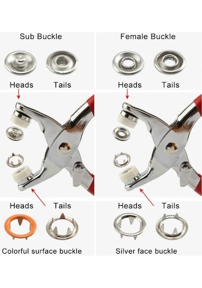 Metal Çıtçıt Düğme Pensesi Ve 25 Set Düğme Takımı Çok Renkli