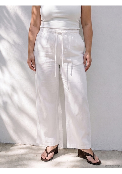 Lcwaıkıkı Petite Beyaz Beli Lastikli Geniş Paça Kadın Pantolon