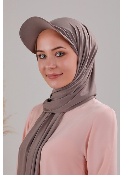 Melodi Scarf Kadın Tesettür Şapkalı Pratik Boneli Hazır Şal Vizon Vizon