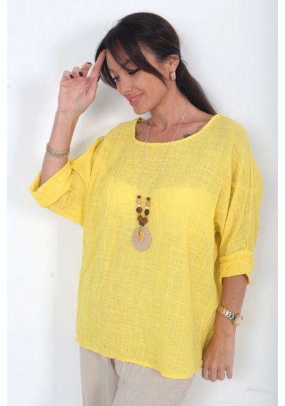 By Saygı Kadın İtalyan Coton Oversize Bluz Sarı By Saygı Kadın İtalyan Coton Oversize Bluz Sarı