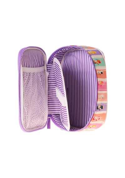 Kaukko Kids Cat Life Baskılı Mor - Krem Kız Çocuk Organizer Kalem Çantası - Kalemlik - L5296