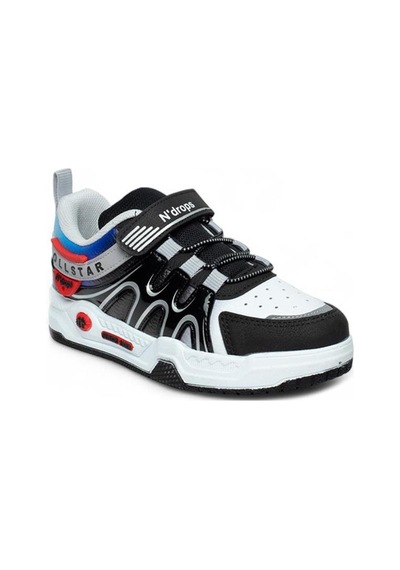 Ndrops 020-24 Deri Erkek Çocuk Sneaker Siyah Beyaz 26-30 Siyah