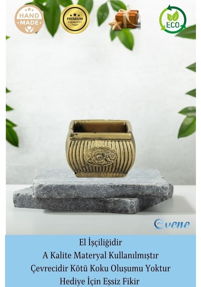 Eskitme Mumluk Şamdan Tealight Mum Uyumlu Mini Çizgili Çiçekli Model - Altın Eskitme