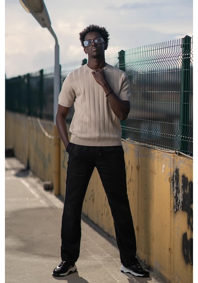 Bisiklet Yaka Rayon Kumaş Kendinden Çizgili Likralı Slimfit T-shirt 001