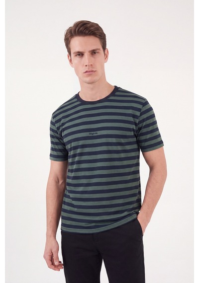 Buratti Çizgili Pamuklu Relaxed Fit Bisiklet Yaka T Shirt Erkek T Shirt 5904078 Nefti-lacivert