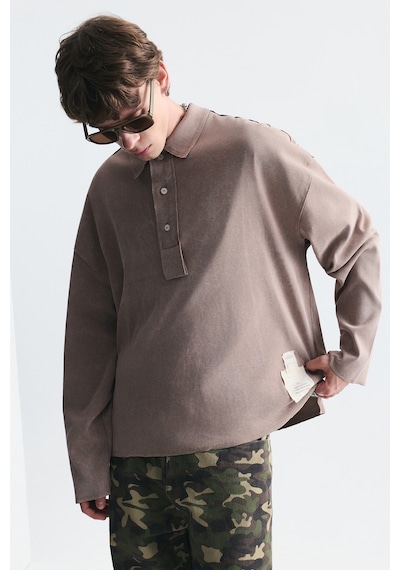Vamos Relax Fit Polo Yaka Sweatshirt Koyu Vizon
