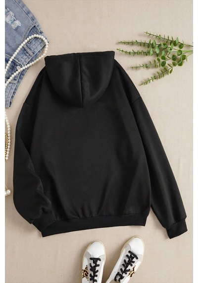 Macklin Unisex Kadın Erkek Ateş Ve Su Baskılı Kapüşonlu Fermuarlı Sevgili Tasarım Sweatshirt Polar Ceket Siyah1 Mck1121 Siyah