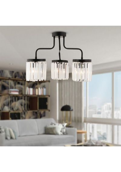 Ayan 3Lü Siyah Kristalli Taşlı Modern Tasarım Kristal Salon Avize