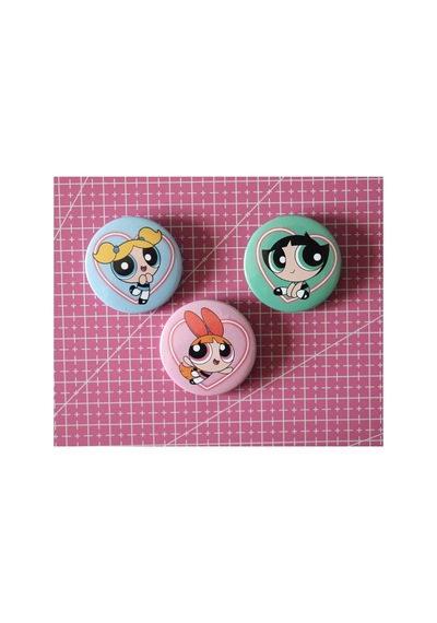 Akumastik Powerpuff Girls Bubbless - Buttercup - Blossom 3lü Çanta Süsü Rozet-iğneli Buton Rozet Seti Çeşitli Çeşitli