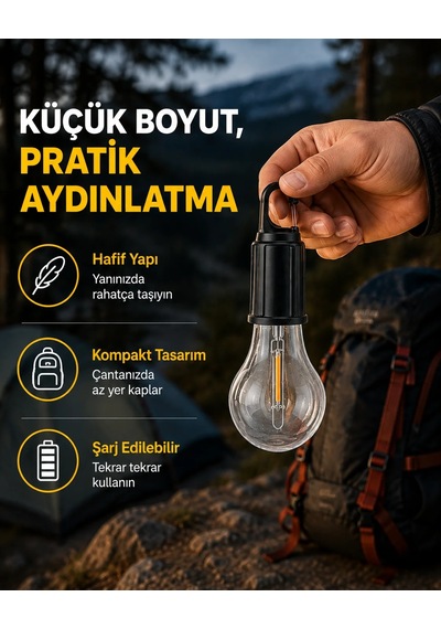 Su Geçirmez Dış Mekan Led Çadır Işığı Siyah