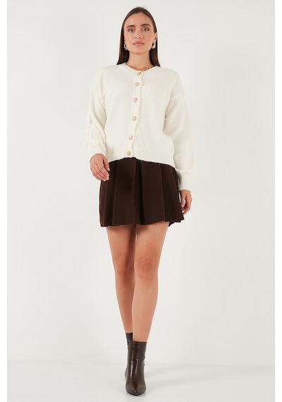 Lela Premium Regular Fit Bisiklet Yaka Yumuşak Dokulu Bayan Hırka 680Hi00147 Ekru