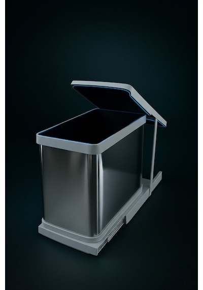 Cassone 24 Litre, Dolap İçi Raylı Gri, Paslanmaz Krom Çöp Kovası , Kapak Genişliği 40 Cm Açık Gri