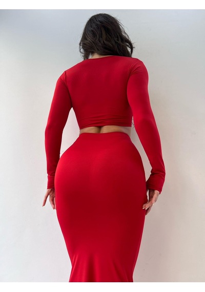 Pink Life Kırmızı Tokalı Micro Kumaş Maxi İkili Takım Kırmızı