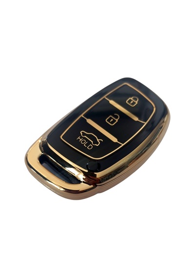 Hyundai Anahtarsız Çalıştırma Tucson Bayon Elantra Uyumlu Kumanda Anahtar Kılıfı Oto Anahtarlık Siyah Gold