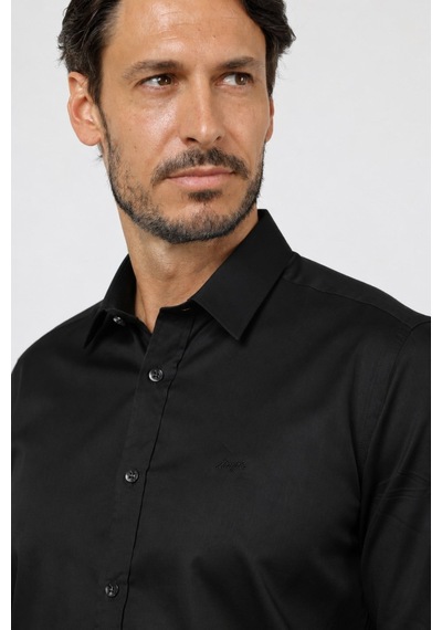 İmza Sert Yaka Uzun Kol Cepsiz Saten Slim Fit %100 Pamuk Gömlek 1004260424 Siyah