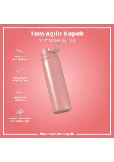 Ion8 - Paslanmaz Çelik İnce Suluk - Gül Pembe - 600 Ml - Sızdırmaz