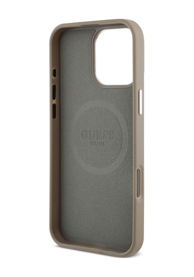 Apple Uyumlu iPhone 16 Pro Max Kılıf Guess Lisanslı Magsafe Şarj Özellikli Grained Triangle Kapak Kahverengi