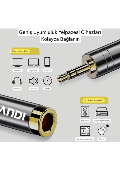 Riksoin 3.5mm To 6.5mm Ses Jack Çevirici Dönüştürücü Adaptör Hifi