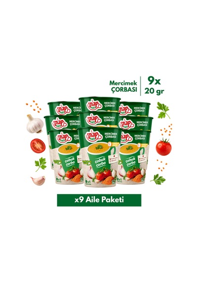 Snap Eats Hazır Çorba Bardakta Mercimek Çorbası 20 Gr 9'lu Aile Paketi