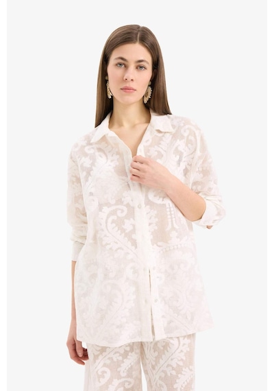 DeFacto Regular Fit Dantel Detaylı Plaj Gömleği-Fall in Love D9768AX25SMWT16 Beyaz