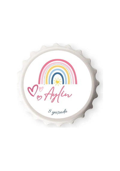 İsimli Ve Yaşlı Yaş Günü Hatırası - Kalp Ve Gökkuşağı Konseptli Gazoz Kapağı Magnet 10lu Paket