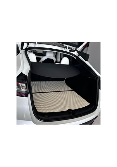 Tesla Model Y Akıllı Eva Paspas-bagaj Havuzu Tam Set Krem-siyah Şerit