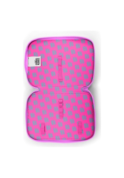 Coral High Kids Açık Pembe Mavi Kaplumbağa Desenli Çift Katlı Kalem Çanta 11134 Pembe - Mavi