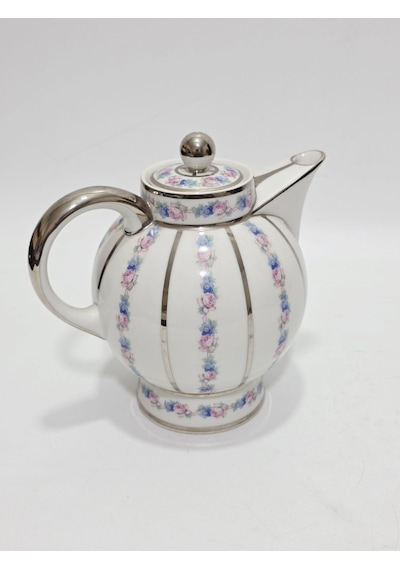 F. Legrand Limoges Çiçek Desenli Porselen Çay Kahve Demliği Çok Renkli