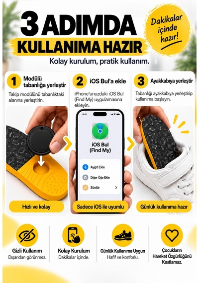 Çocuk Takip Tabanlığı İos Ve Android Uyumlu Akıllı Gizli Takip Cihazı Ortopedik Tabanlık