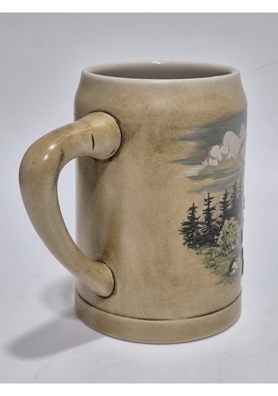 Vintage Tankart Kabartmalı At Arabası Doğa Figürlü Alman Seramik Bira Bardağı 14cm 001