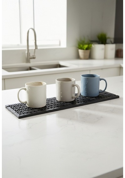 Zq Polimer 40x12 Cm Kauçuk Bar Mat, Bulaşık Kurutma Matı, Tencere Altlığı, Cam Kenarı Saksı Altlığı Siyah