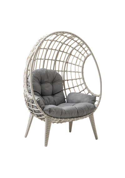 Egg Chair Tekli Rattan Bahçe Koluğu Rehome Minderli Oval Lounge Beyaz