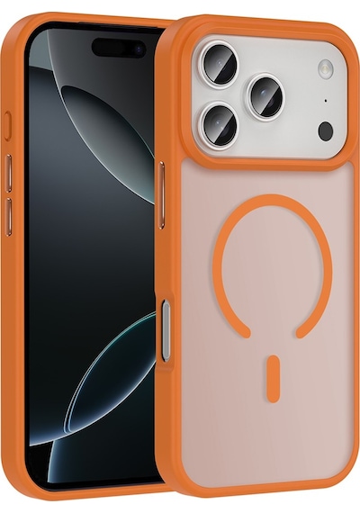 Vendas Apple iPhone Uyumlu  17 Pro Kılıf M-safe Şarj Özellikli Mat Arka Yüzey Zore Sio Kapak +lens +ekran Koruyucu Turuncu