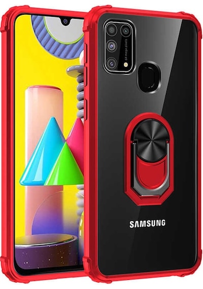 Samsung Galaxy Uyumlu M31 Kılıf Arkası Şeffaf Kenarları Renkli Yüzüklü Tank Kapak Mola