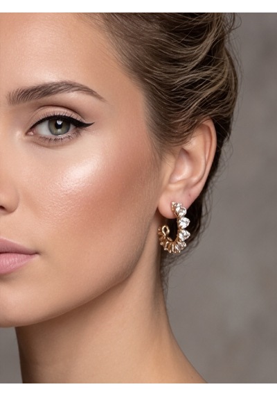 Kalp Zirkon Taşlı Antialerjik Vip Halka Gold Renk Küpe Antialerjik Gold