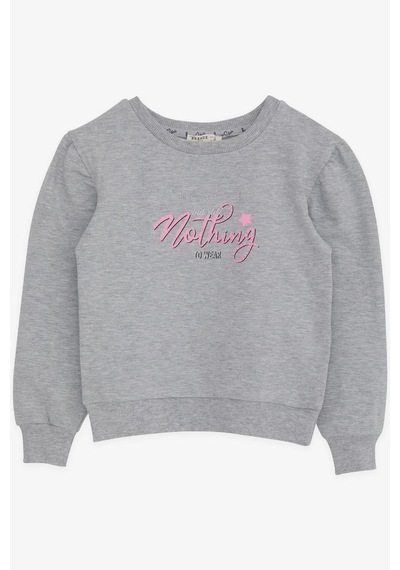 Breeze Kız Çocuk Sweatshirt Simli Yazı Baskılı 8-14 Yaş, Gri Melanj
