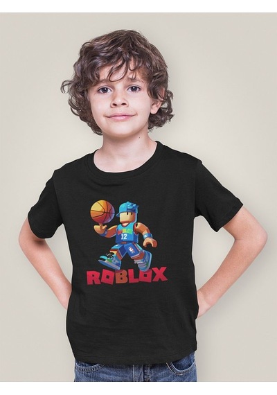 Sevbano Roblox Basketbol Tasarım Baskılı Unisex Oyun Çocuk Tişört 3-12 Y SIYAH