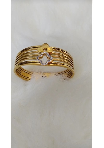Kararmaz Kalın Çelik Kuyumcu Görünümlu Halka Kaburga Kelepçe Bileklik Bilezik Gold - 546431980 Gold