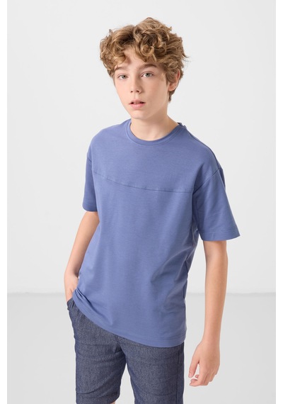 Koyu Mavi-kot Lacivert Pamuklu Oversize Fit Dokuma Hafif Esnek Chino Erkek Çocuk Şort Takım - 11279 Koyu Mavi