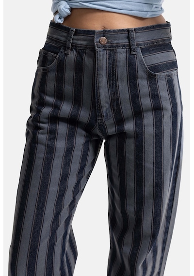 Kadın Mavi Çizgili 1w6-7 Loose Fit Özel Kumaş Tasarım Denim Jean