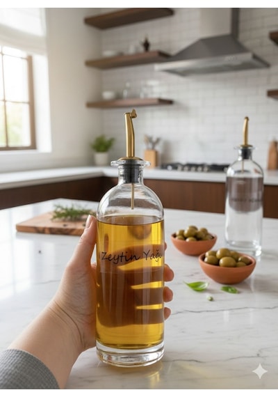 Morponi Bambu Stantlı Akıtmaz Gold Başlıklı 2'li Yağdanlık Seti 500 Ml Thn Şeffaf