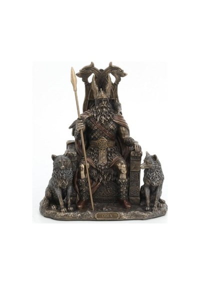 Veronese Design Tahtta Oturan Odin Kurtlarla Birlikte - Viking Dekor Heykeli