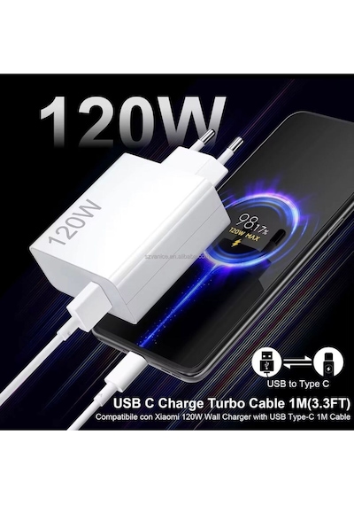 120w Hızlı Şarj Adaptörü + Type-c Kablosu Süper Hızlı Şarj Cihazı 1 Metre